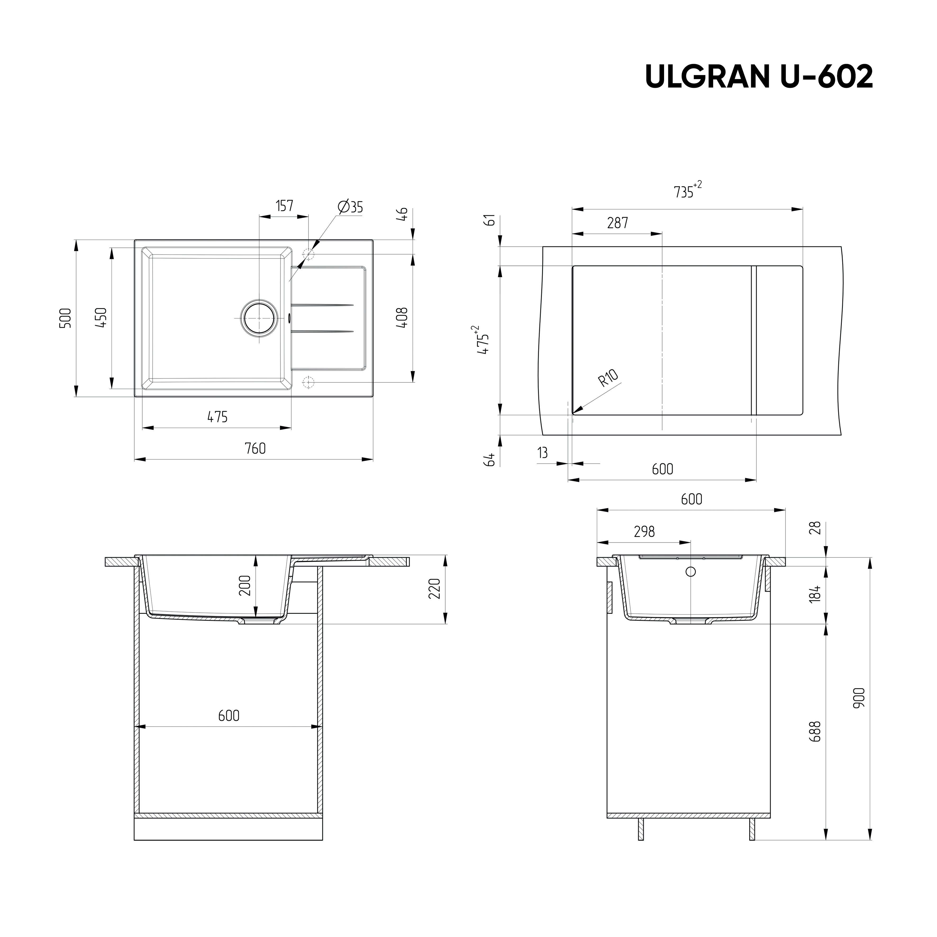 Мойка Ulgran U-602-342 графит